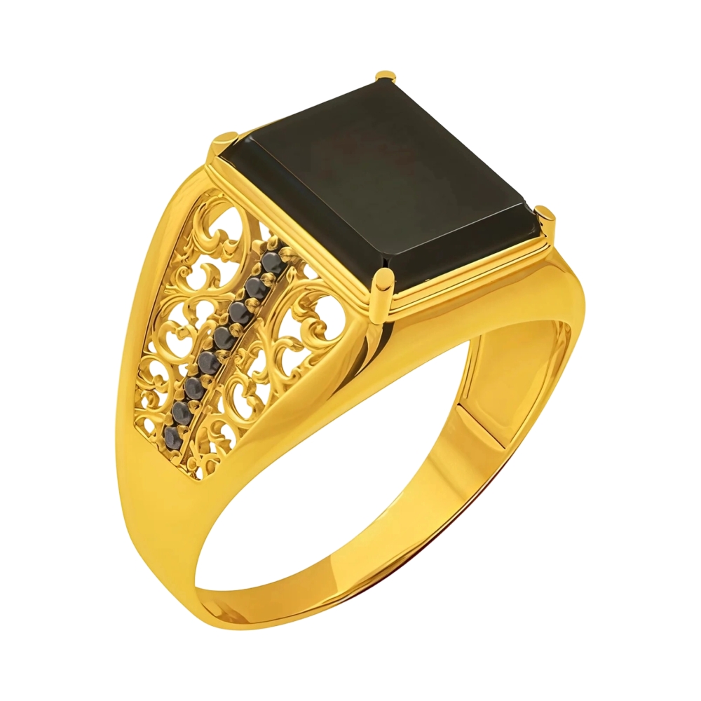 Печатка из красного золота с агатом и фианитами Ювелирное изделие - Печатка из красного золота с агатом и фианитами в магазине Best-Gold 151733