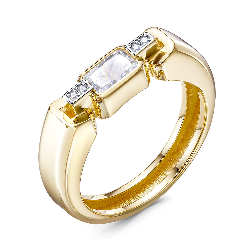 Ювелирное изделие - Кольцо из желтого золота с бриллианитом и фианитами в магазине Best-Gold 157812