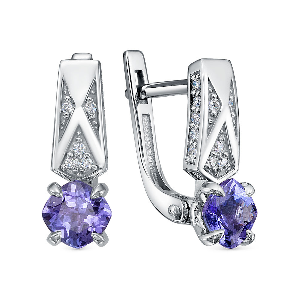 Серьги из белого золота с танзанитами и бриллиантами Ювелирное изделие - Серьги из белого золота с танзанитами и бриллиантами в магазине Best-Gold 034096
