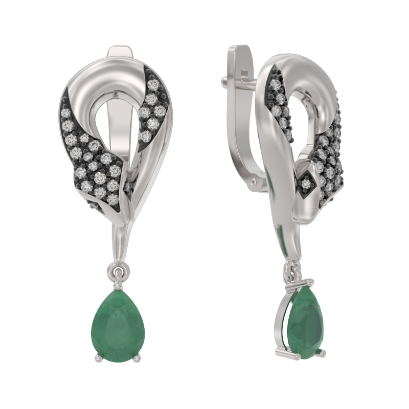 Серьги из серебра с агатом и фианитами Ювелирное изделие - Серьги из серебра с агатом и фианитами в магазине Best-Gold 149311