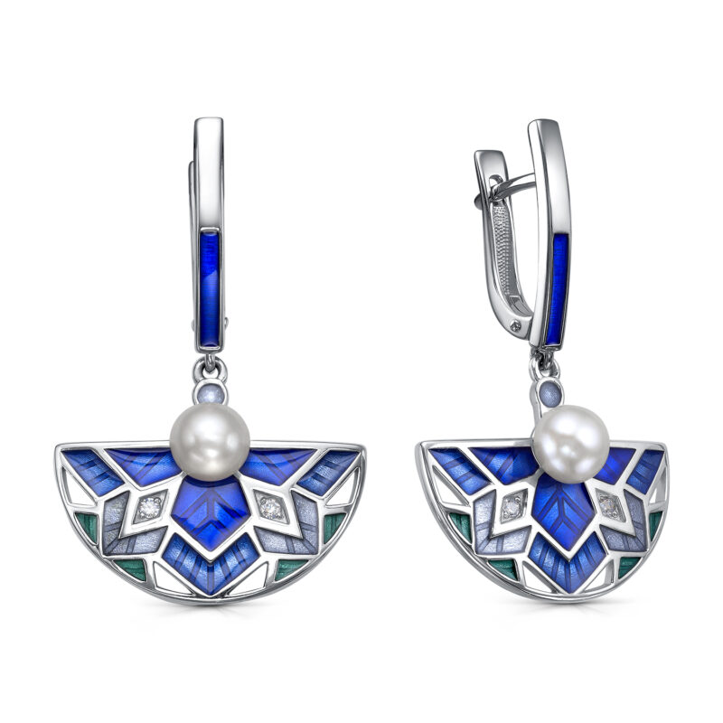 Серьги из серебра с жемчугом и фианитами Ювелирное изделие - Серьги из серебра с жемчугом и фианитами в магазине Best-Gold 146735
