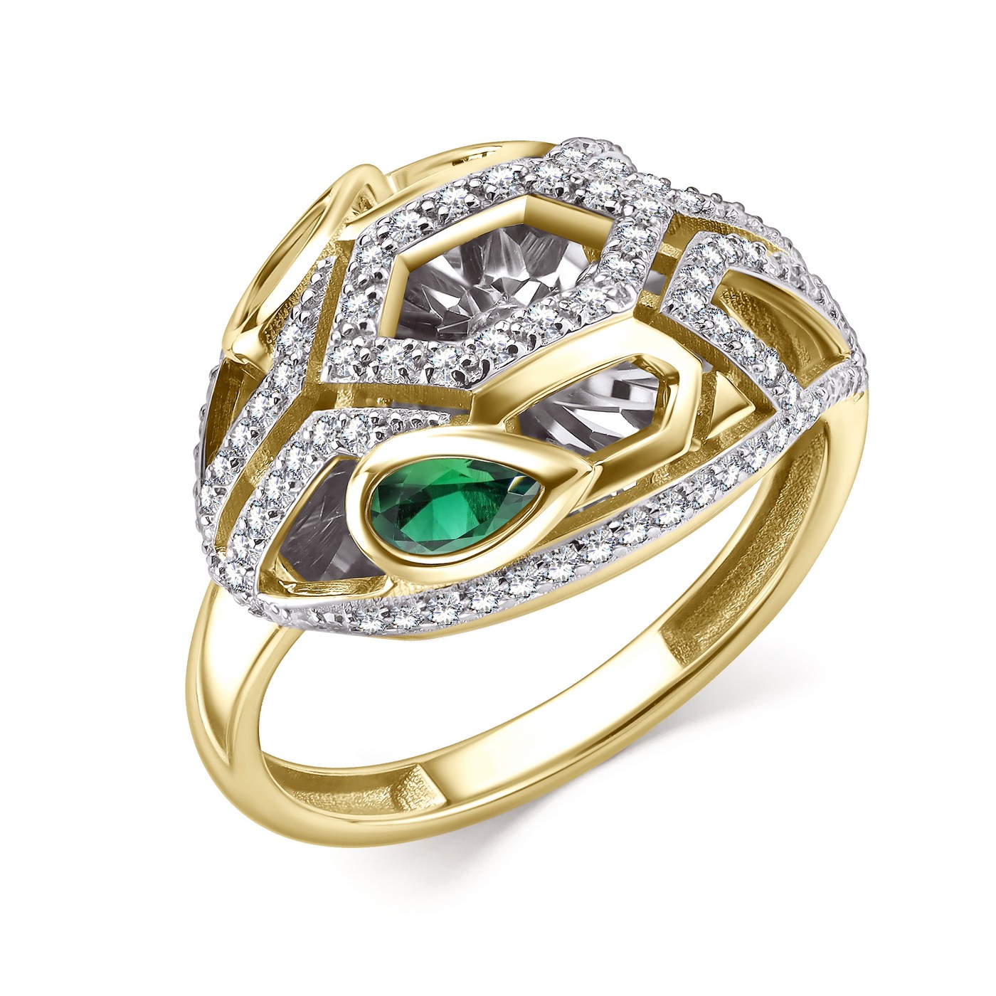 Кольцо из желтого золота с изумрудами и бриллиантами Ювелирное изделие - Кольцо из желтого золота с изумрудами и бриллиантами в магазине Best-Gold 151360