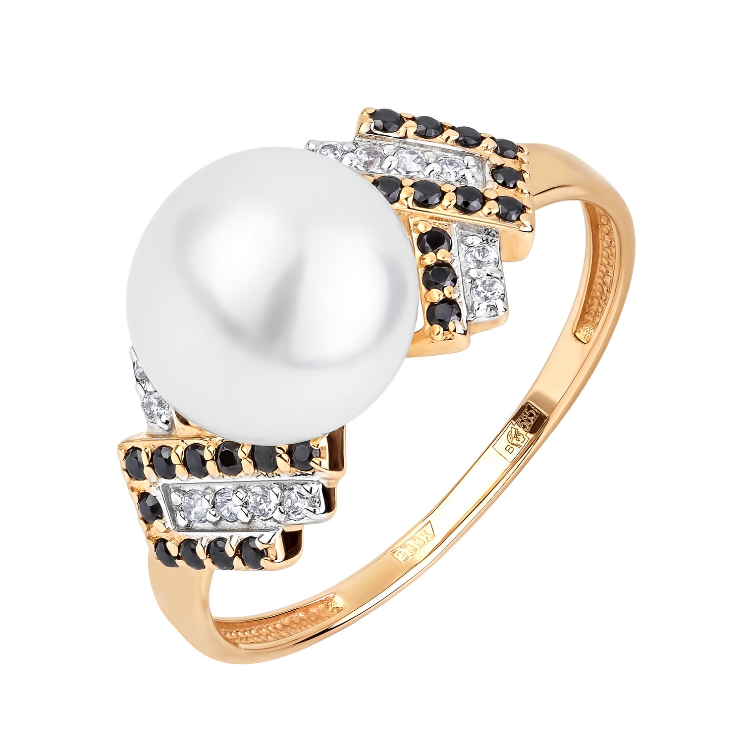Ювелирное изделие - Кольцо из красного золота с жемчугом и фианитами в магазине Best-Gold 144097