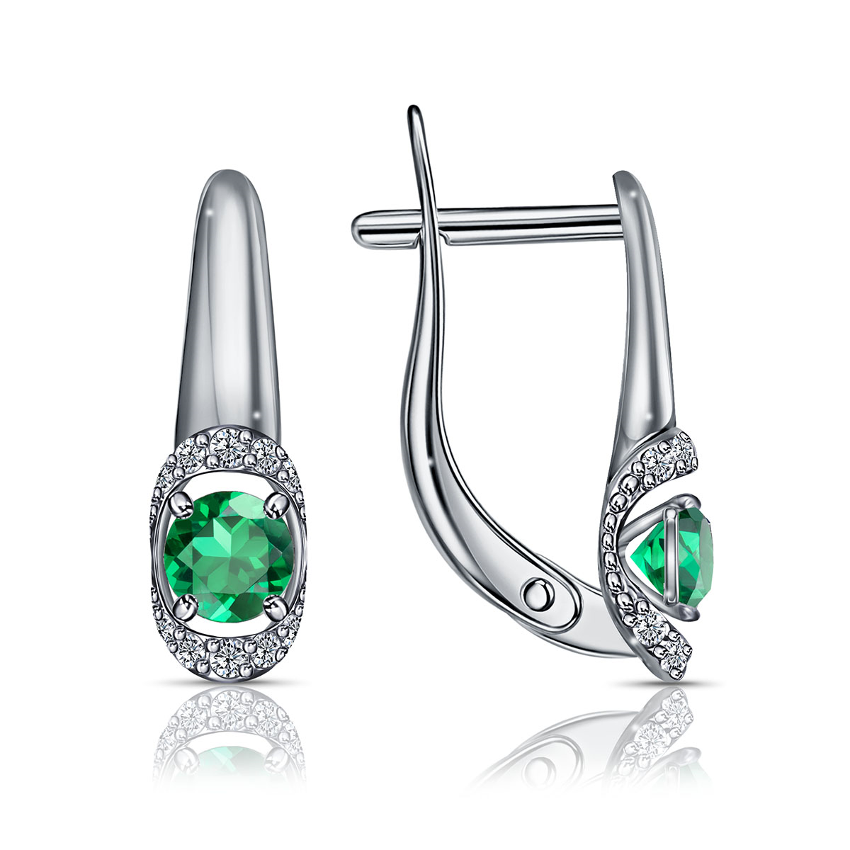 Серьги из белого золота с изумрудом и бриллиантом Ювелирное изделие - Серьги из белого золота с изумрудом и бриллиантом в магазине Best-Gold 141947