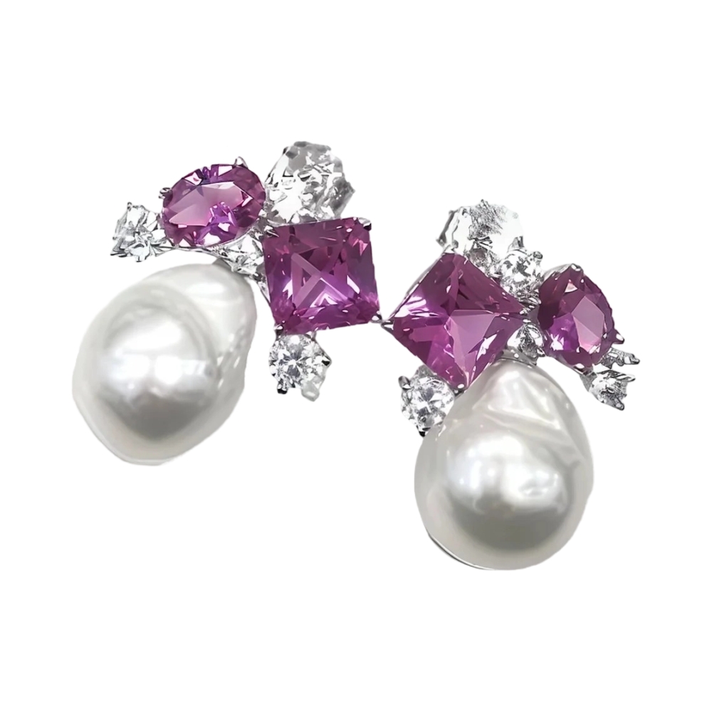 Ювелирное изделие - Серьги из серебра с жемчугом и цирконами в магазине Best-Gold 150891