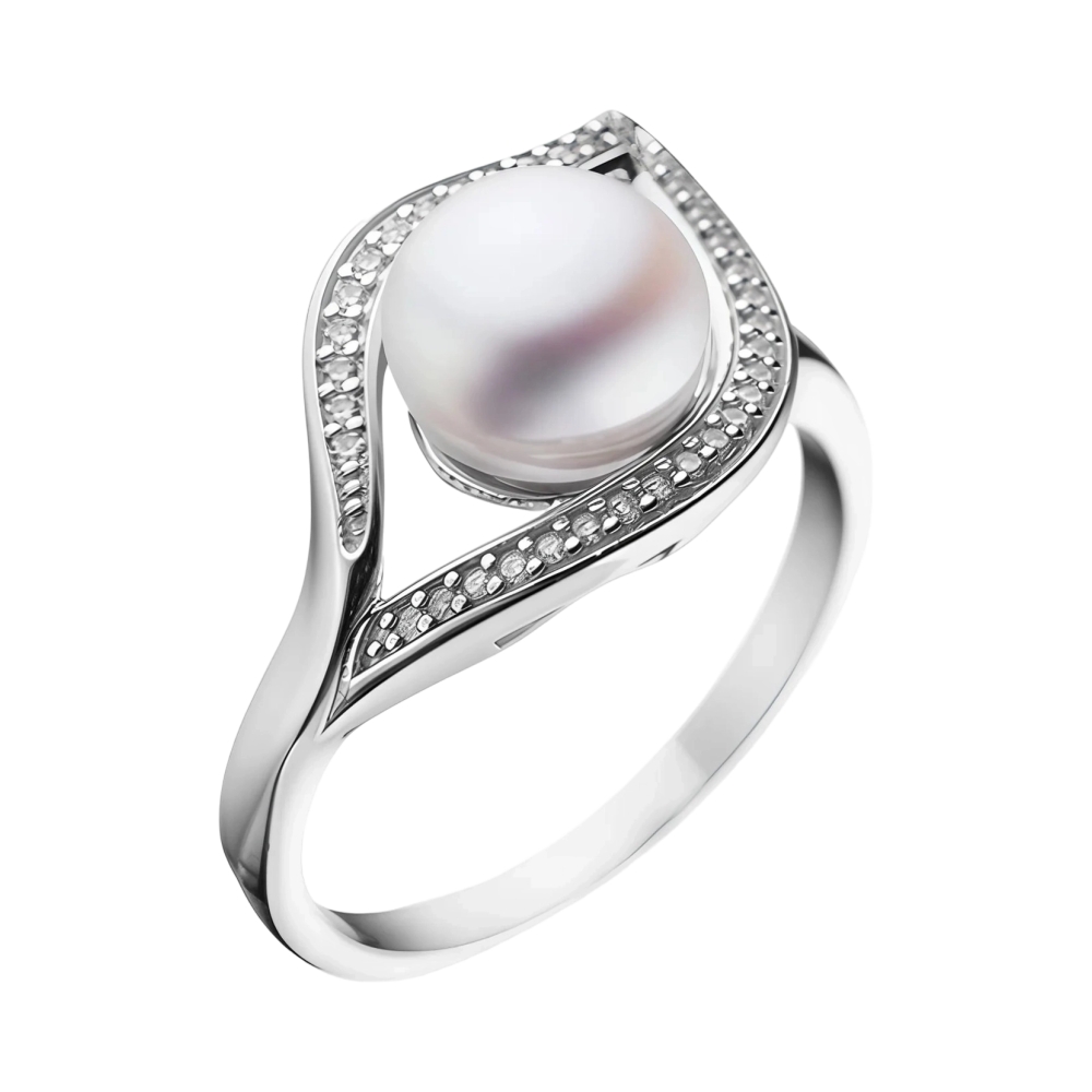 Кольцо из серебра с жемчугом и фианитами Ювелирное изделие - Кольцо из серебра с жемчугом и фианитами в магазине Best-Gold 011105