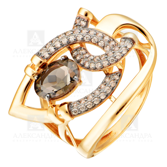 Ювелирное изделие - Кольцо из красного золота с раух топазом и фианитами в магазине Best-Gold 152282
