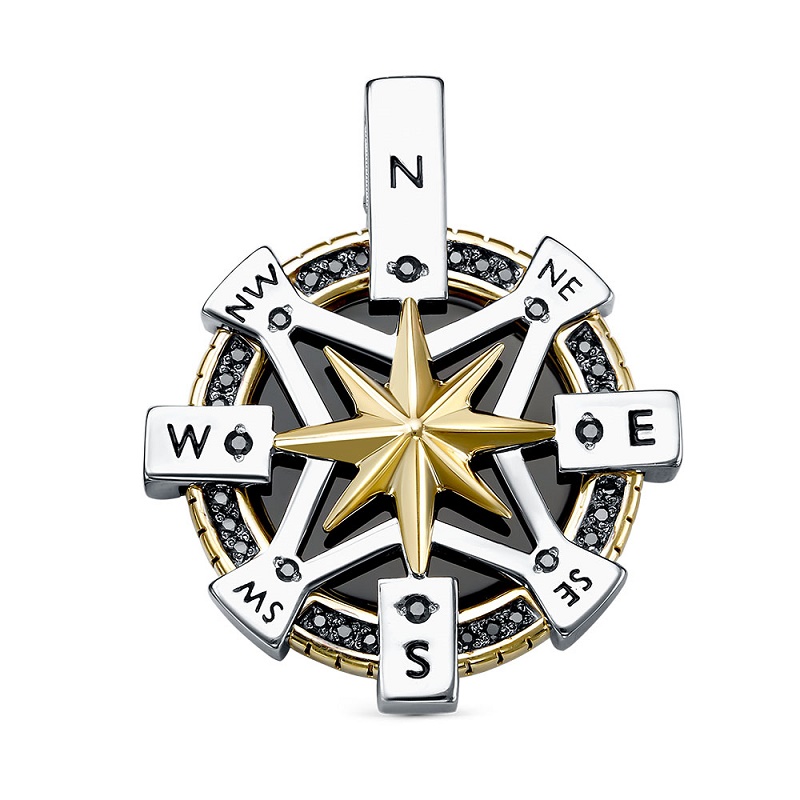 Подвеска из желтого золота с ониксом и фианитами