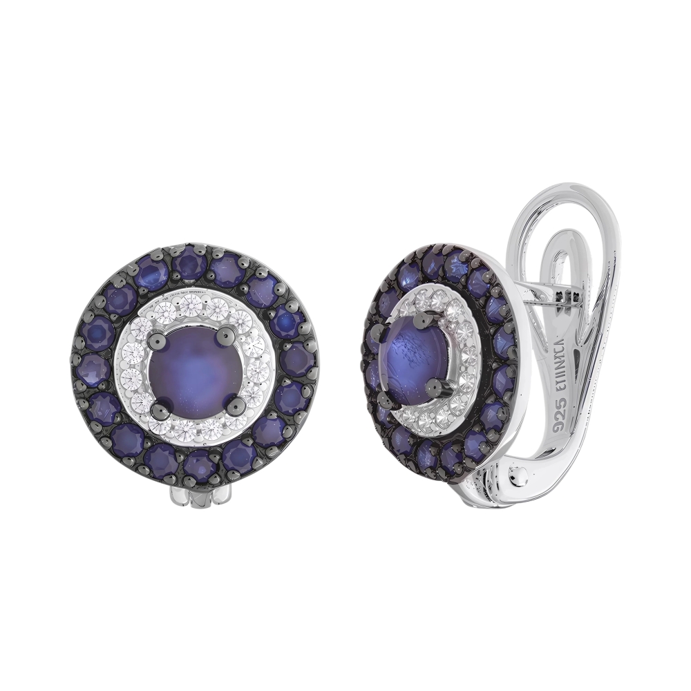 Серьги из серебра с сапфирами и фианитами Ювелирное изделие - Серьги из серебра с сапфирами и фианитами в магазине Best-Gold 128440