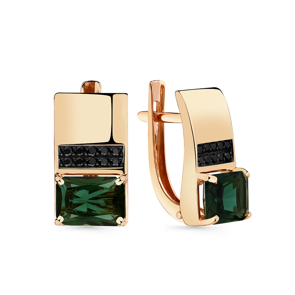Ювелирное изделие - Серьги из красного золота с турмалином и фианитами в магазине Best-Gold 149350
