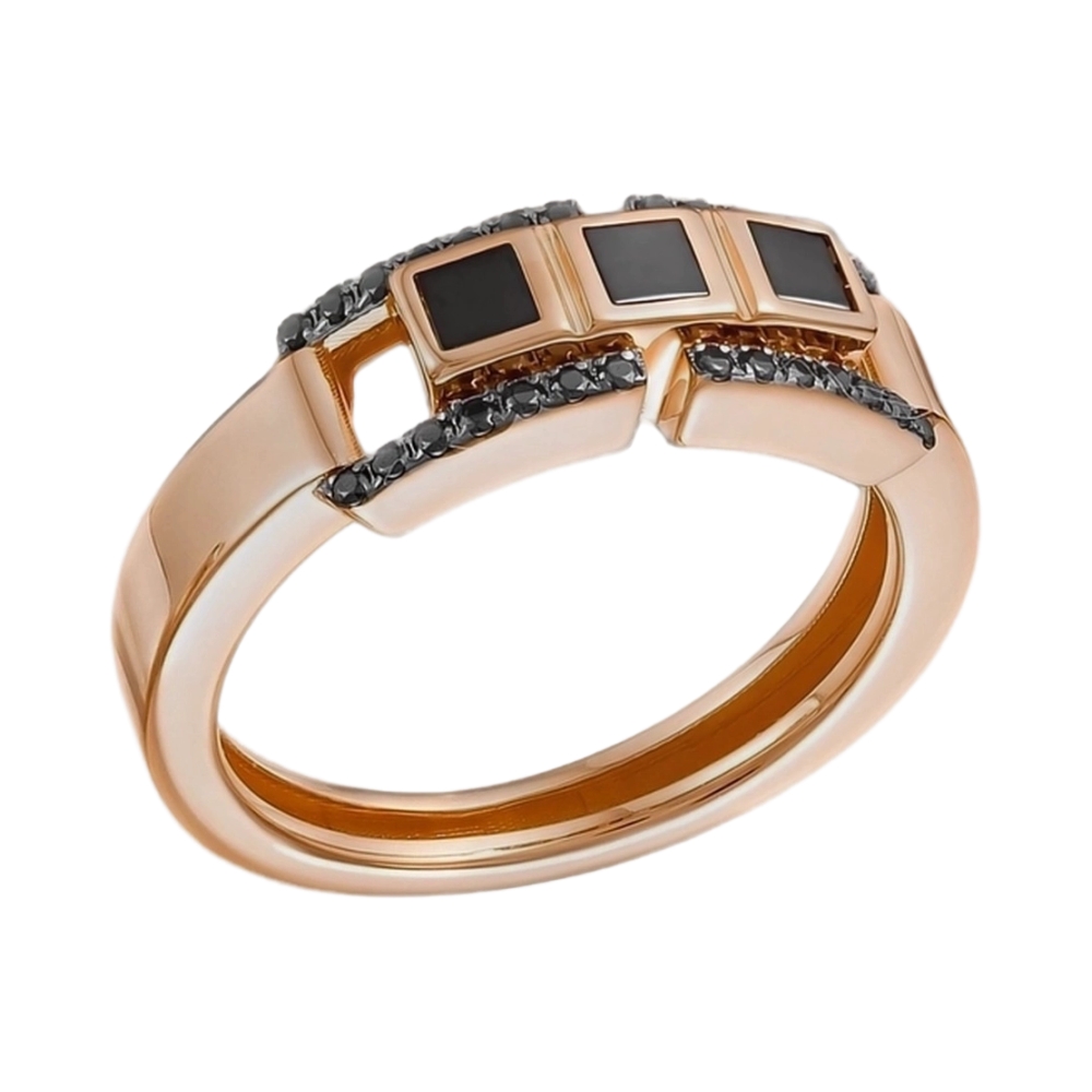 Ювелирное изделие - Кольцо из красного золота с ониксом и фианитами в магазине Best-Gold 157760