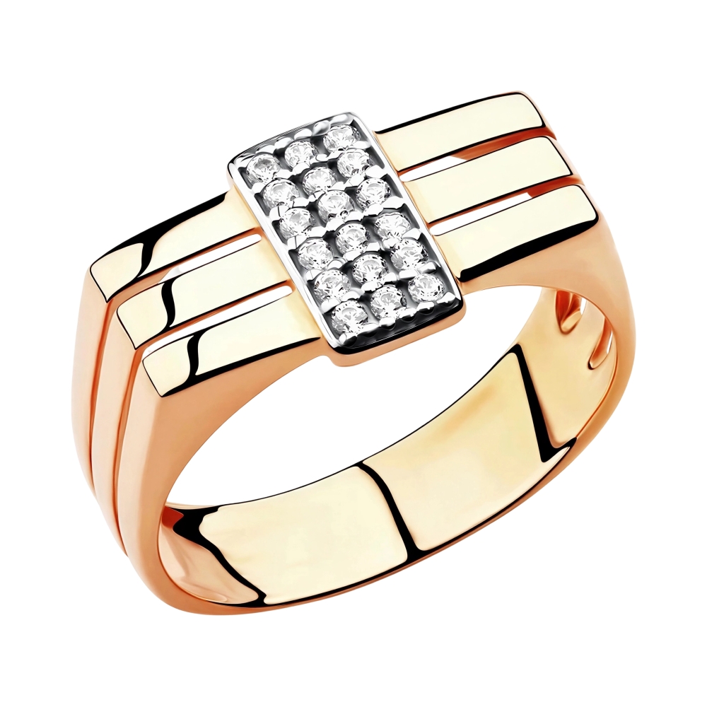 Кольцо из красного золота с фианитами