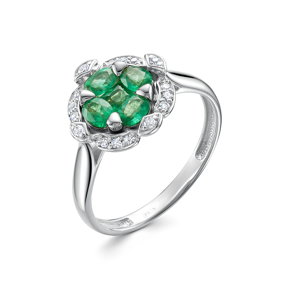 Кольцо из белого золота с изумрудами и бриллиантами Ювелирное изделие - Кольцо из белого золота с изумрудами и бриллиантами в магазине Best-Gold 134805