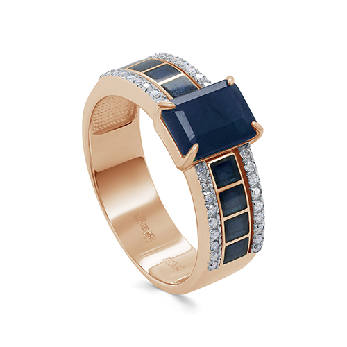 Ювелирное изделие - Кольцо из красного золота с сапфиром и бриллиантами в магазине Best-Gold 141734