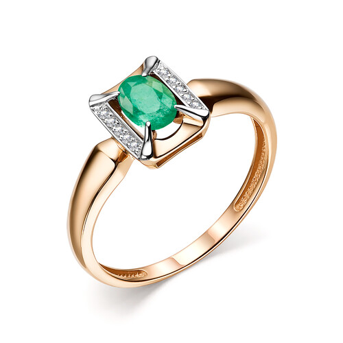 Кольцо из красного золота с изумрудом и бриллиантами Ювелирное изделие - Кольцо из красного золота с изумрудом и бриллиантами в магазине Best-Gold 029109