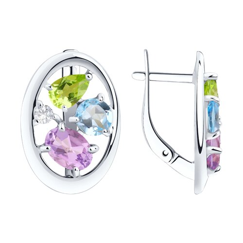 Серьги из серебра с миксом камней Ювелирное изделие - Серьги из серебра с миксом камней в магазине Best-Gold 027859