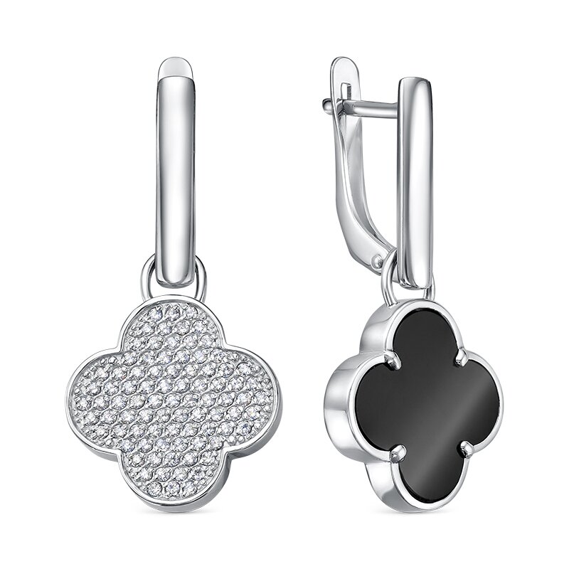 Ювелирное изделие - Серьги из серебра с ониксом и фианитами в магазине Best-Gold 146940