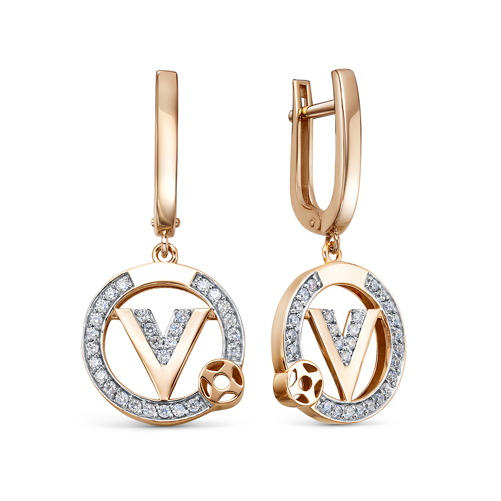 Ювелирное изделие - Серьги из красного золота с фианитами в магазине Best-Gold 134926