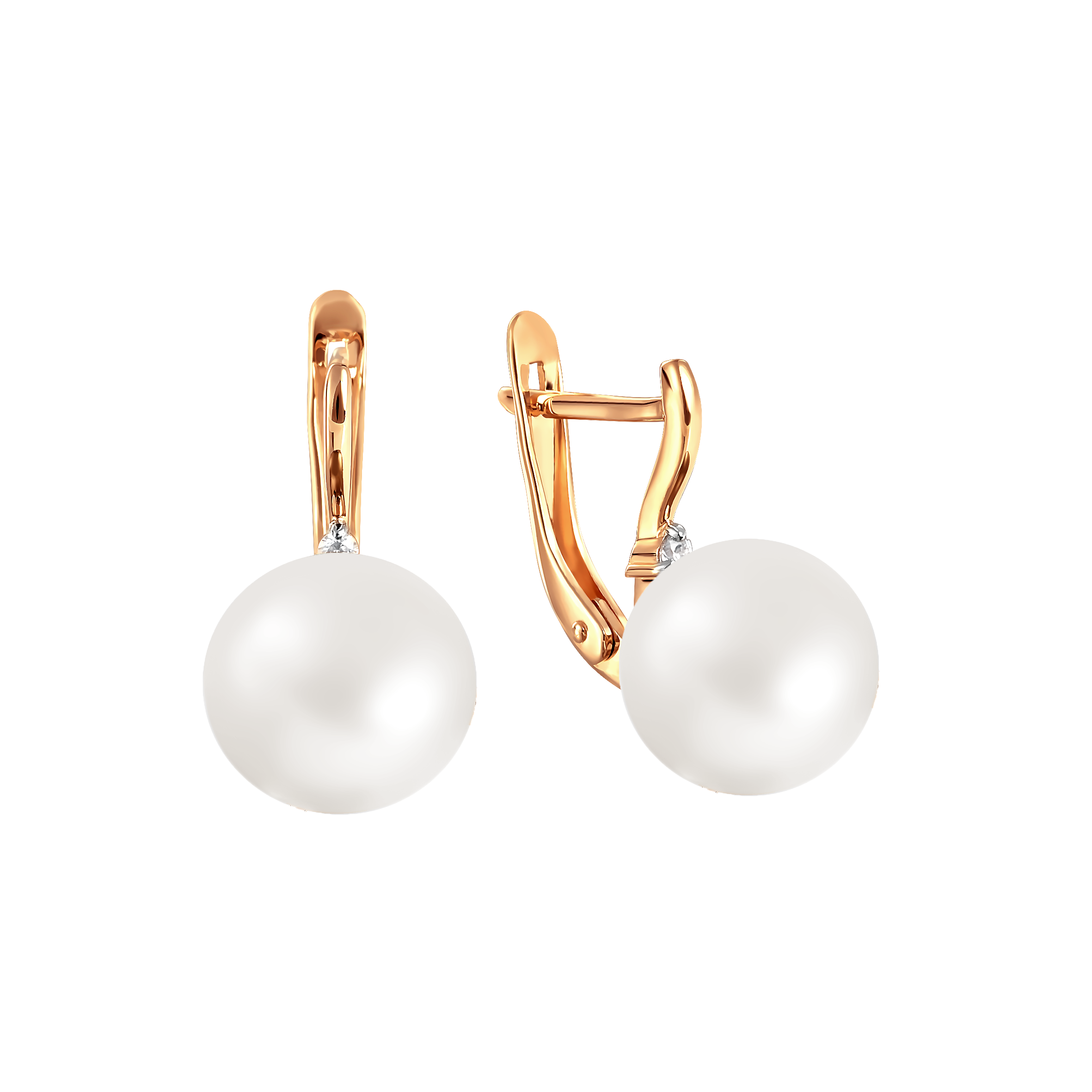 Ювелирное изделие - Серьги из красного золота с жемчугом и фианитами в магазине Best-Gold 036889