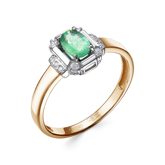Ювелирное изделие - Кольцо из красного золота с изумрудом и бриллиантами в магазине Best-Gold 153712