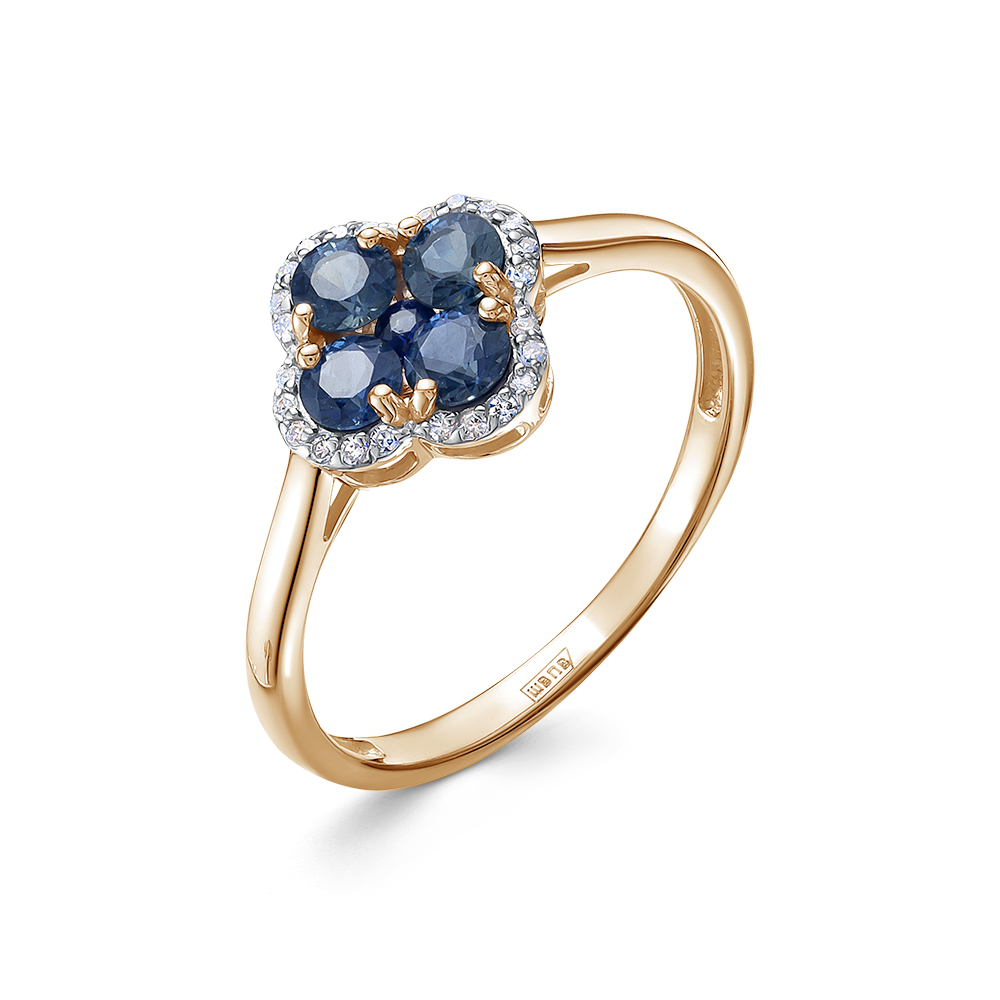 Ювелирное изделие - Кольцо из красного золота с сапфиром и бриллиантами в магазине Best-Gold 131472