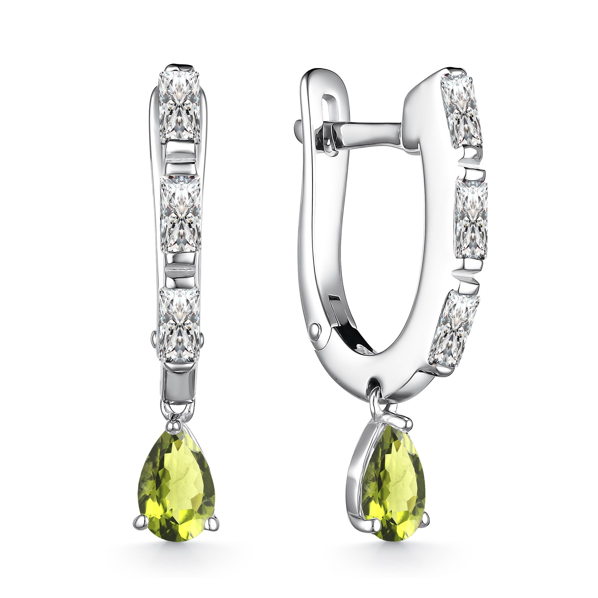 Ювелирное изделие - Серьги из серебра с хризолитом и фианитами в магазине Best-Gold 126872