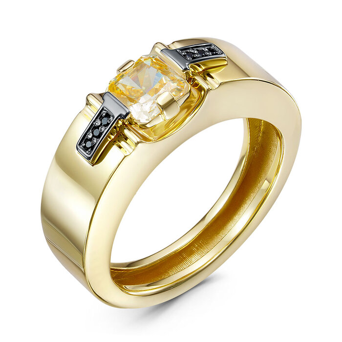 Кольцо из желтого золота с бриллианитом и фианитами
