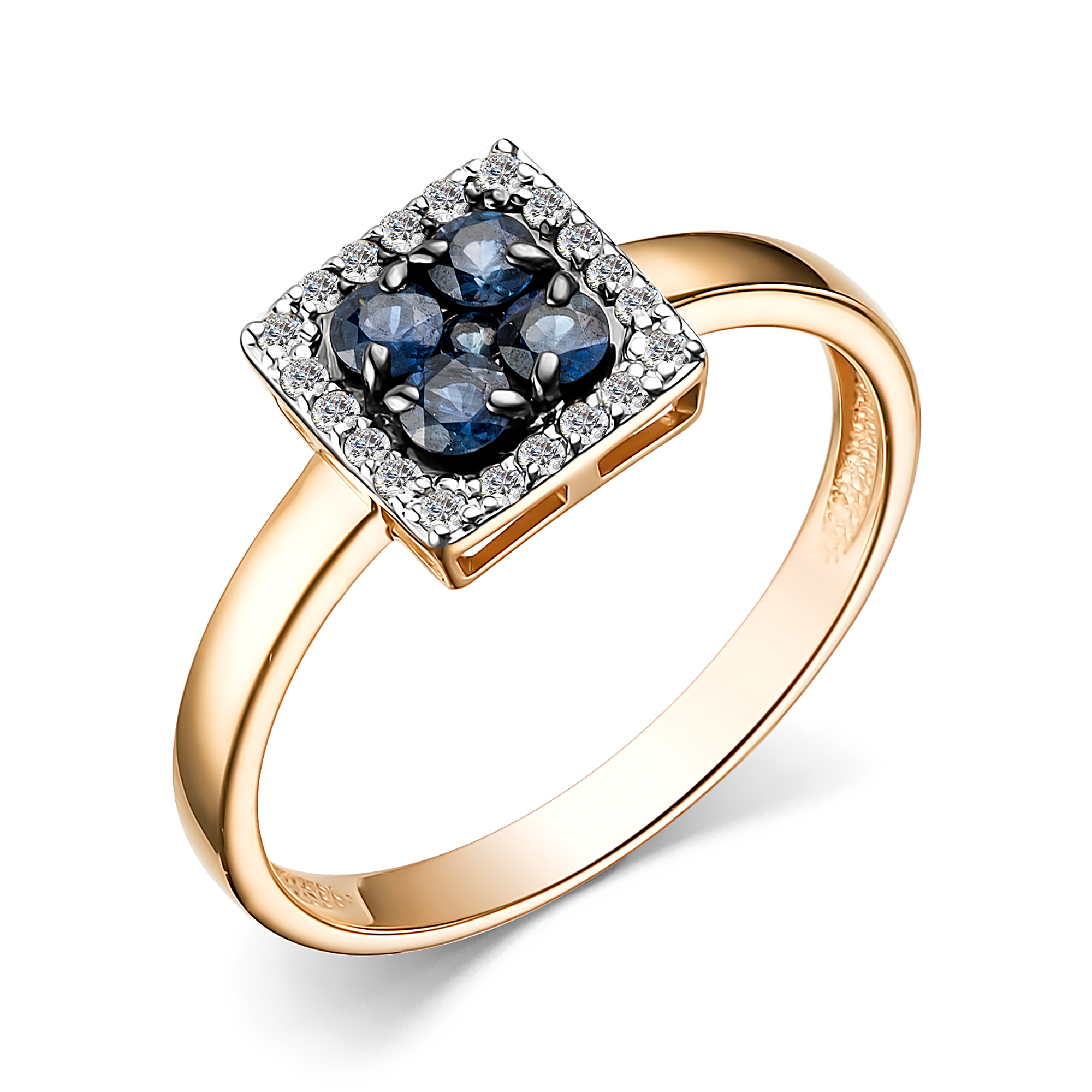 Кольцо из красного золота с сапфиром и бриллиантами Ювелирное изделие - Кольцо из красного золота с сапфиром и бриллиантами в магазине Best-Gold 127093