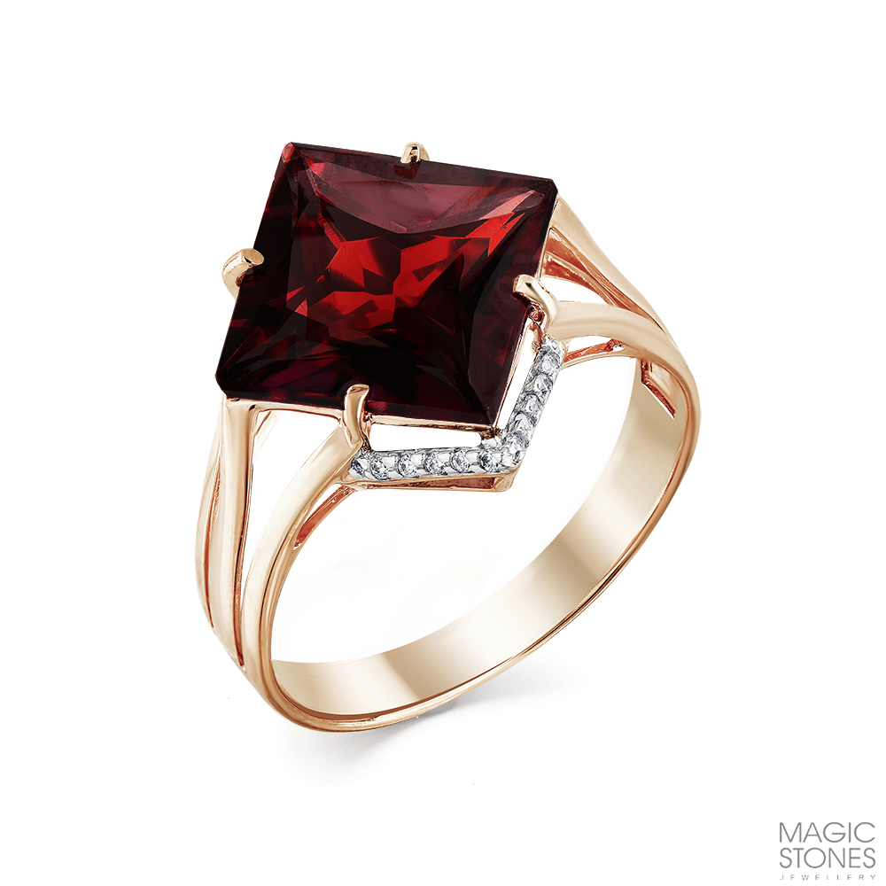Ювелирное изделие - Кольцо из красного золота с гранатом и фианитами в магазине Best-Gold 151661