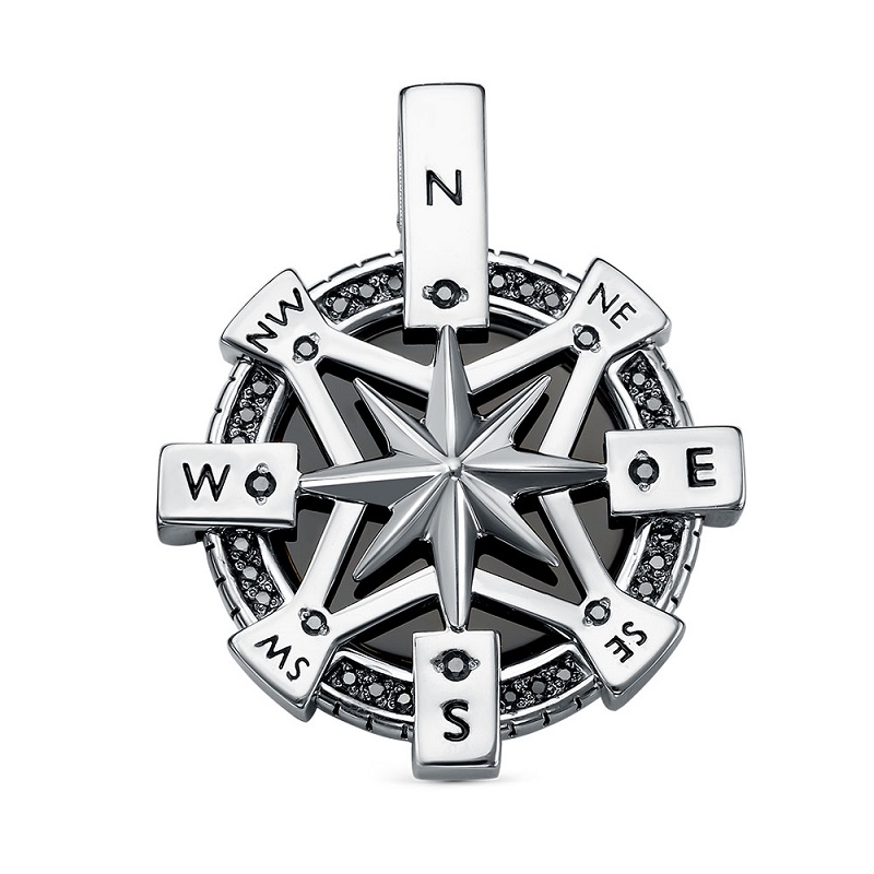 Подвеска из белого золота с ониксом и фианитами