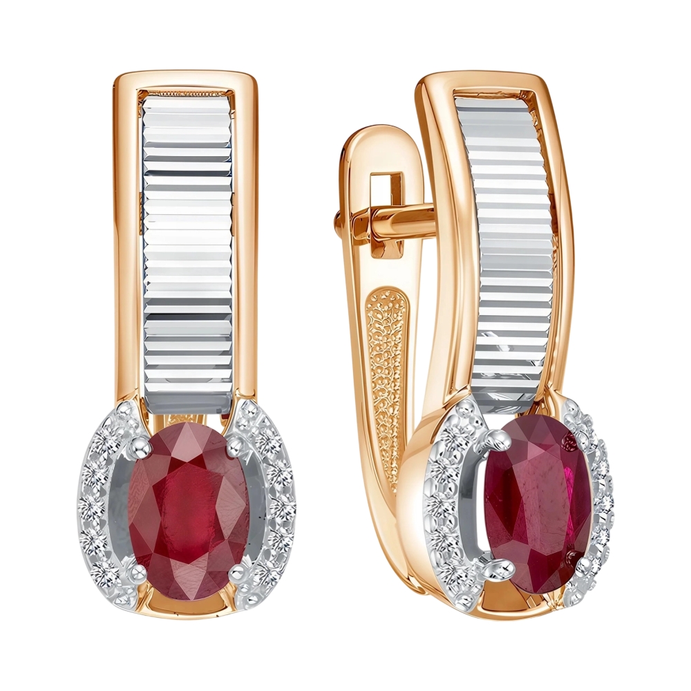 Серьги из красного золота с рубинами и бриллиантами Ювелирное изделие - Серьги из красного золота с рубинами и бриллиантами в магазине Best-Gold 155439