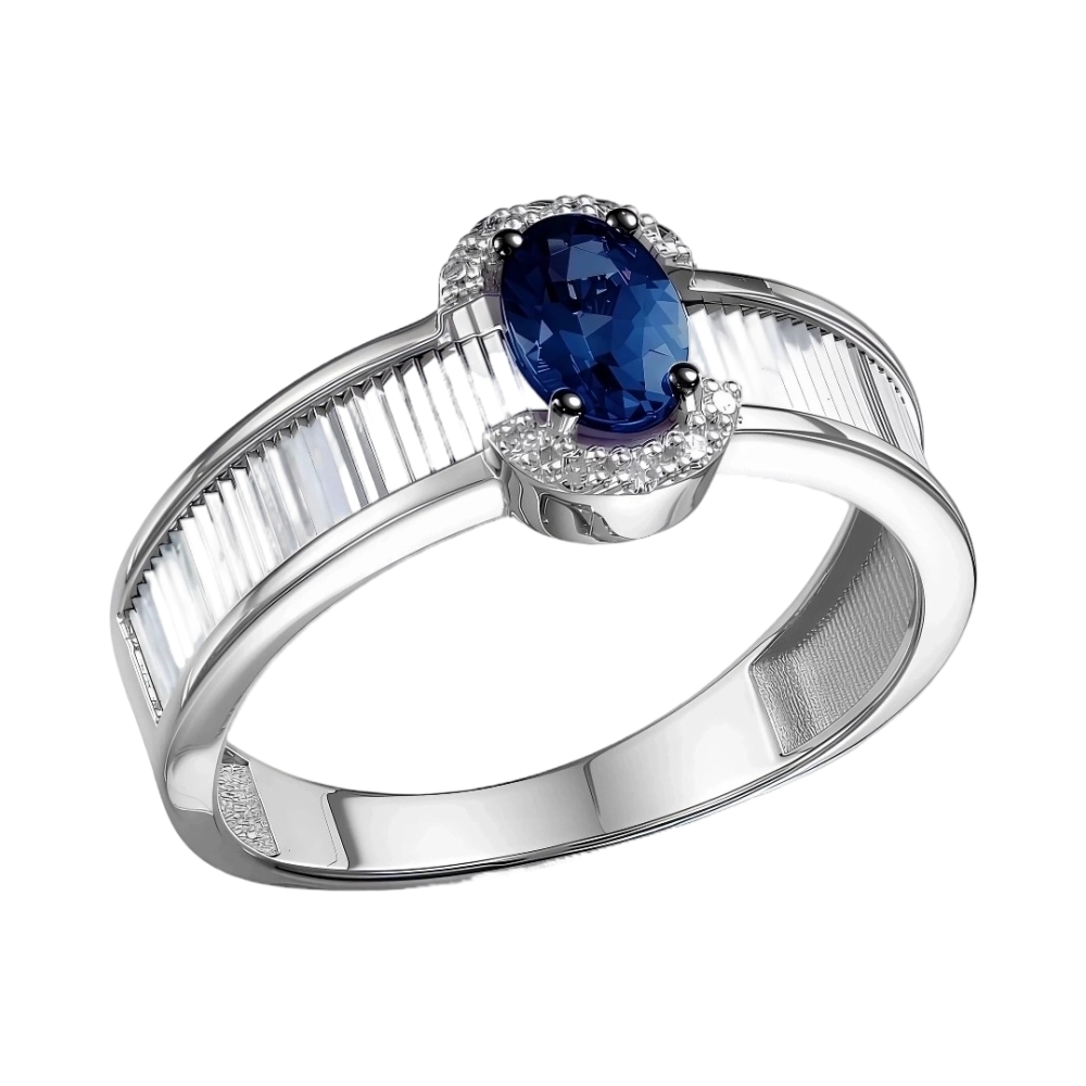 Кольцо из белого золота с сапфиром и бриллиантами Ювелирное изделие - Кольцо из белого золота с сапфиром и бриллиантами в магазине Best-Gold 153708
