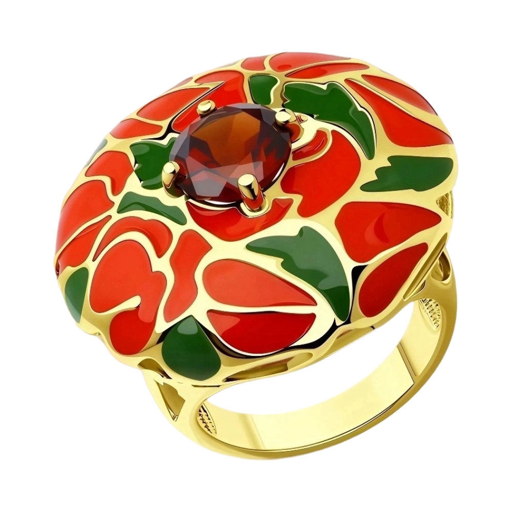 Кольцо из серебра с ситаллом граната и эмалью Ювелирное изделие - Кольцо из серебра с ситаллом граната и эмалью в магазине Best-Gold 152491