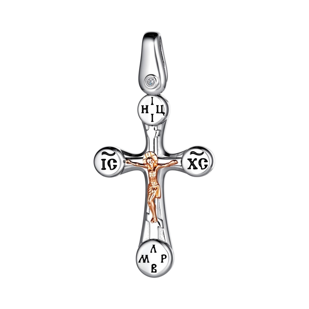 Ювелирное изделие - Крест из серебра с золотом и бриллиантом в магазине Best-Gold 125508