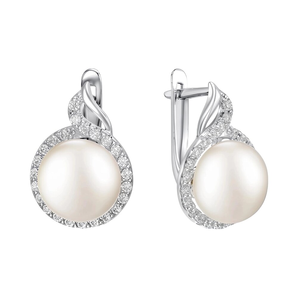 Серьги из серебра с жемчугом и фианитами Ювелирное изделие - Серьги из серебра с жемчугом и фианитами в магазине Best-Gold 153912