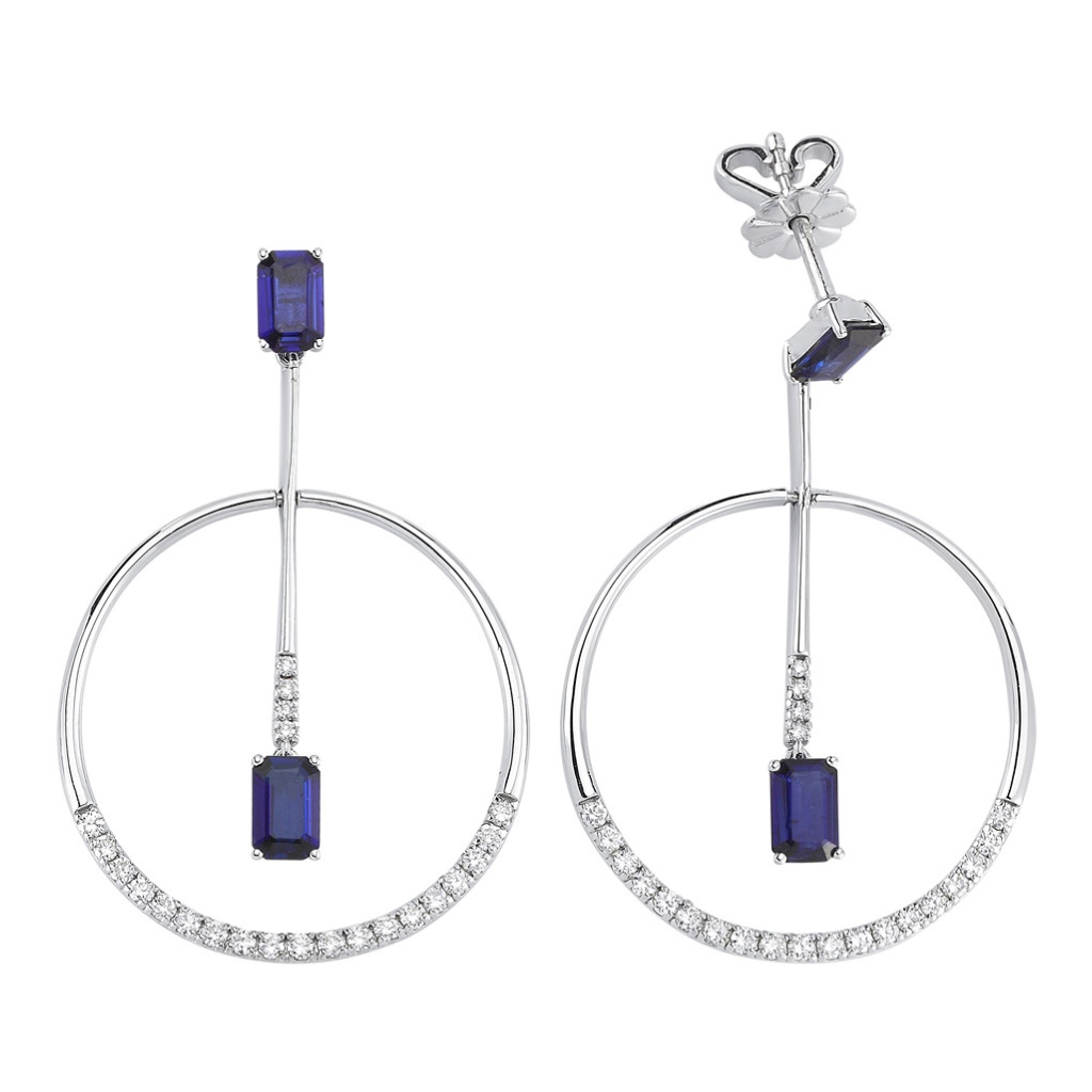 Серьги из белого золота с бриллиантами и сапфирами Ювелирное изделие - Серьги из белого золота с бриллиантами и сапфирами в магазине Best-Gold 128698