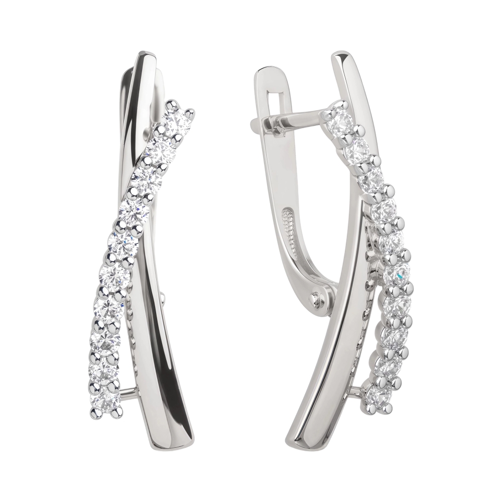 Ювелирное изделие - Серьги в белом золоте с фианитами в магазине Best-Gold 129053