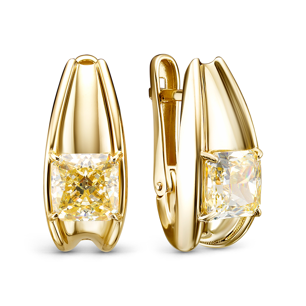 Ювелирное изделие - Серьги из желтого золота с бриллианитами в магазине Best-Gold 151024