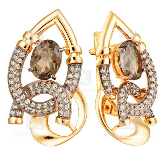 Ювелирное изделие - Серьги из красного золота с раух топазами и фианитами в магазине Best-Gold 152283