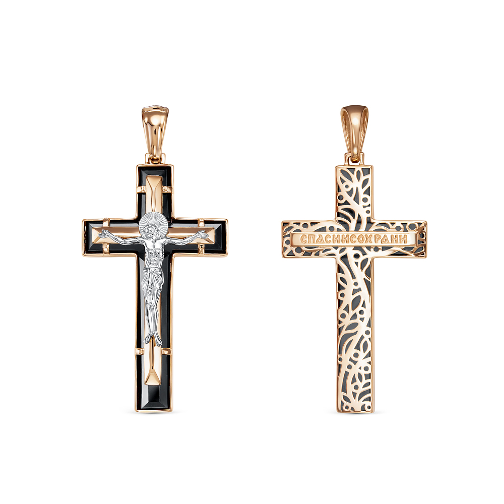 Крест из красного золота с ониксом Ювелирное изделие - Крест из красного золота с ониксом в магазине Best-Gold 028769