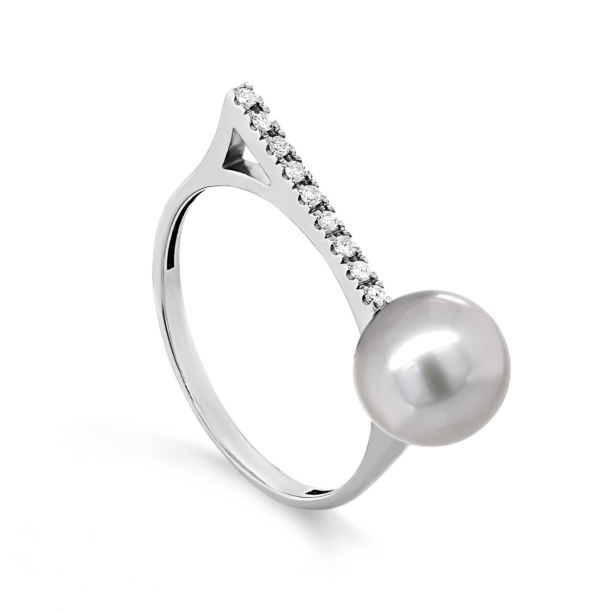 Кольцо из белого золота с бриллиантами и жемчугом Ювелирное изделие - Кольцо из белого золота с бриллиантами и жемчугом в магазине Best-Gold 032544