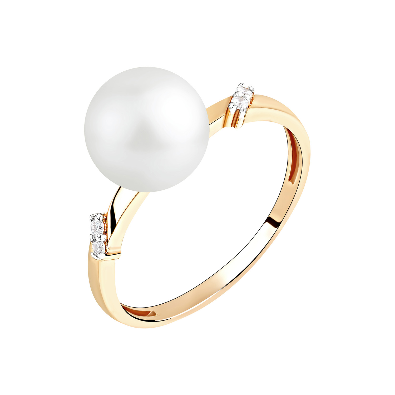 Ювелирное изделие - Кольцо из красного золота с жемчугом и фианитами в магазине Best-Gold 144091