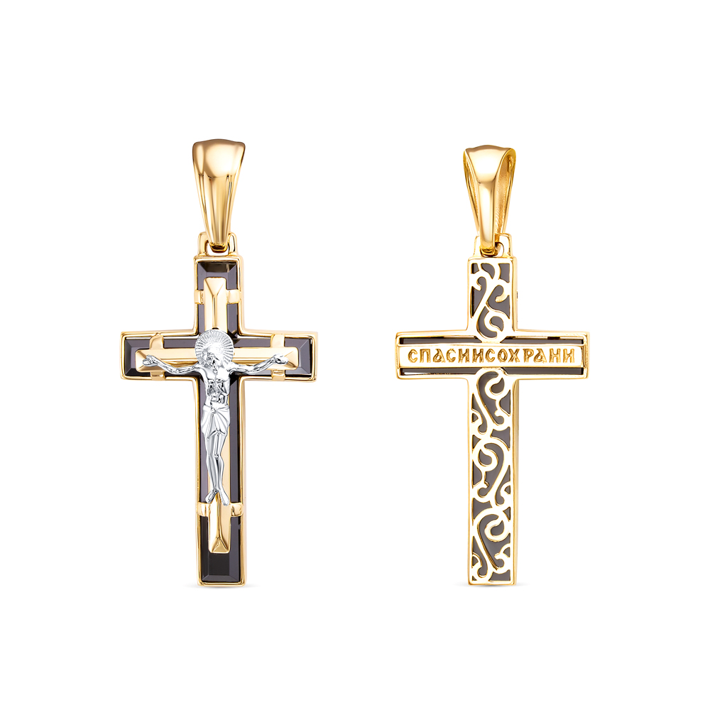 Крест из желтого золота с ониксом Ювелирное изделие - Крест из желтого золота с ониксом в магазине Best-Gold 130982