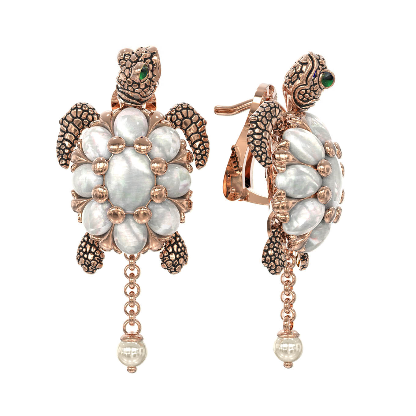 Ювелирное изделие - Серьги из красного золота с жемчугом, перламутром и эмалью в магазине Best-Gold 101395