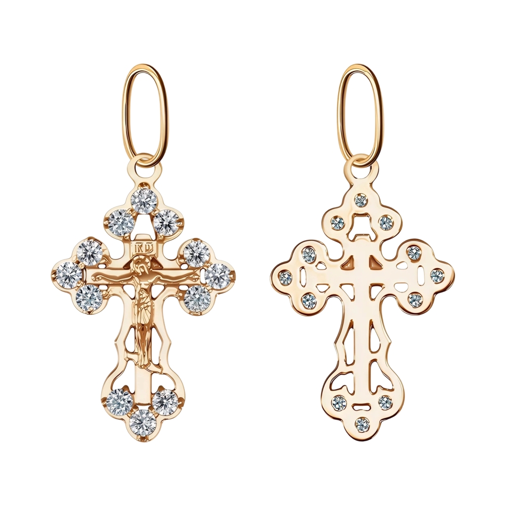 Крест из красного золота с фианитами Ювелирное изделие - Крест из красного золота с фианитами в магазине Best-Gold 123364