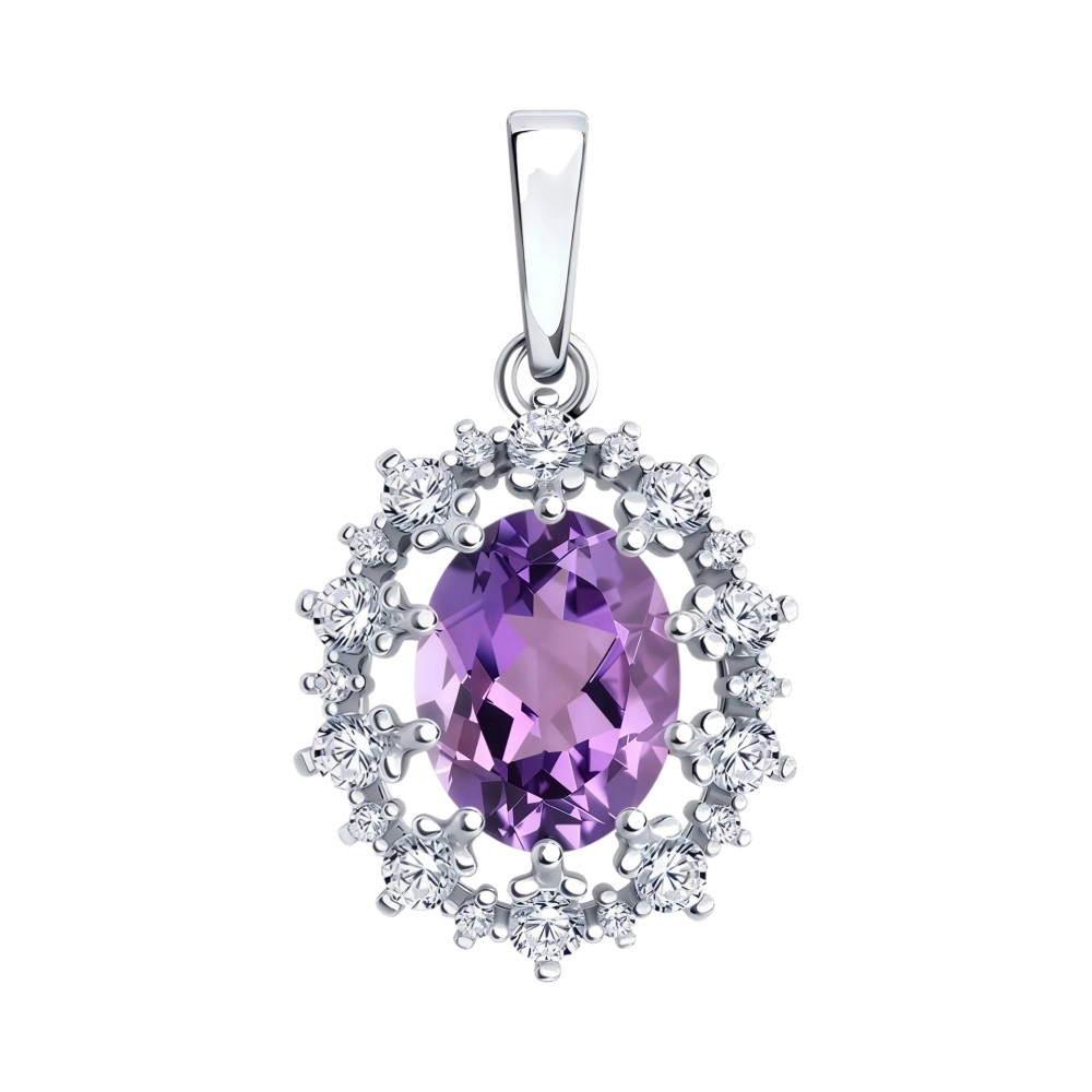 Подвеска из серебра с аметистом и фианитами Ювелирное изделие - Подвеска из серебра с аметистом и фианитами в магазине Best-Gold 152588