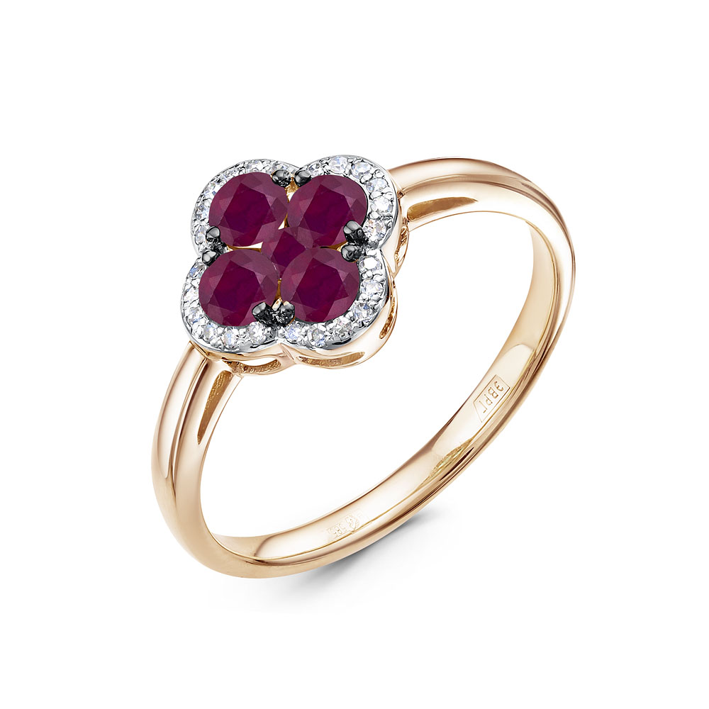 Кольцо из красного золота с рубинами и бриллиантами Ювелирное изделие - Кольцо из красного золота с рубинами и бриллиантами в магазине Best-Gold 131807