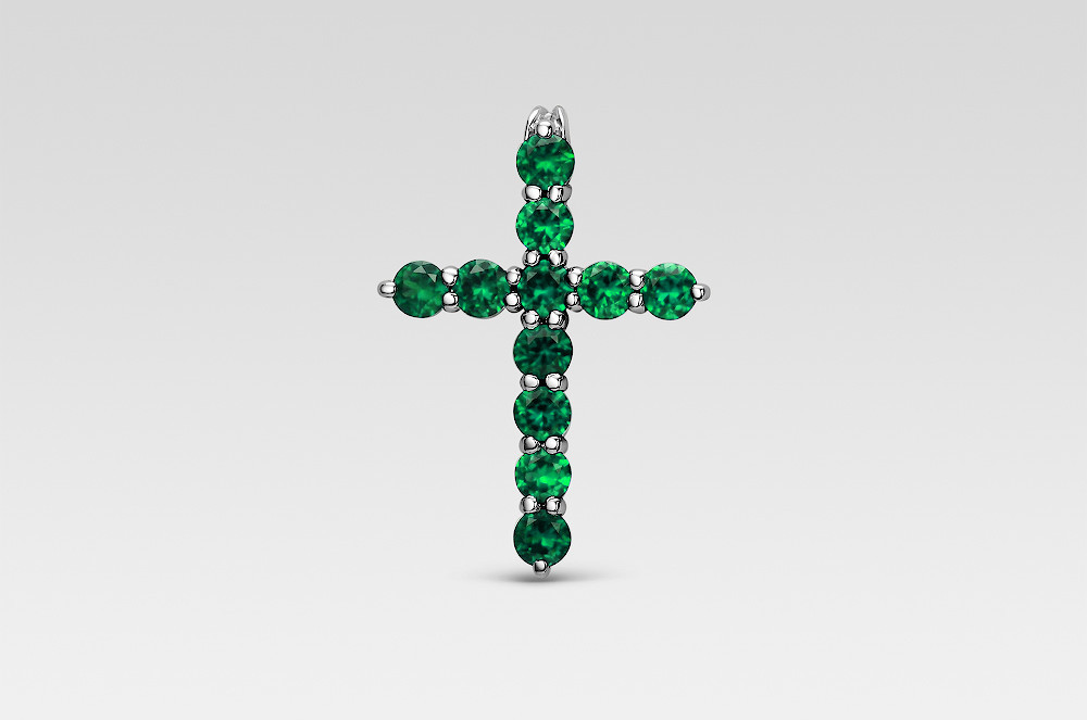 Крест из белого золота с изумрудами Ювелирное изделие - Крест из белого золота с изумрудами в магазине Best-Gold 030940