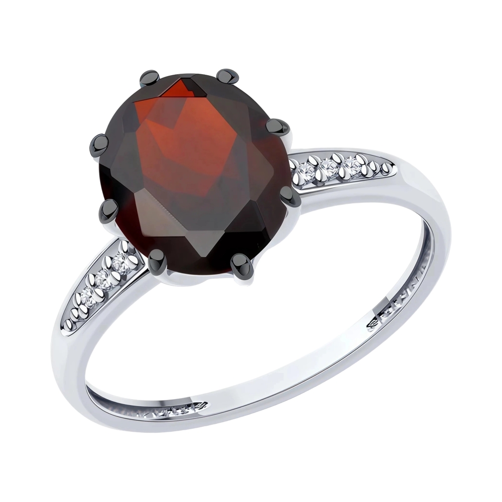 Ювелирное изделие - Кольцо из серебра с гранатом и фианитами в магазине Best-Gold 152542