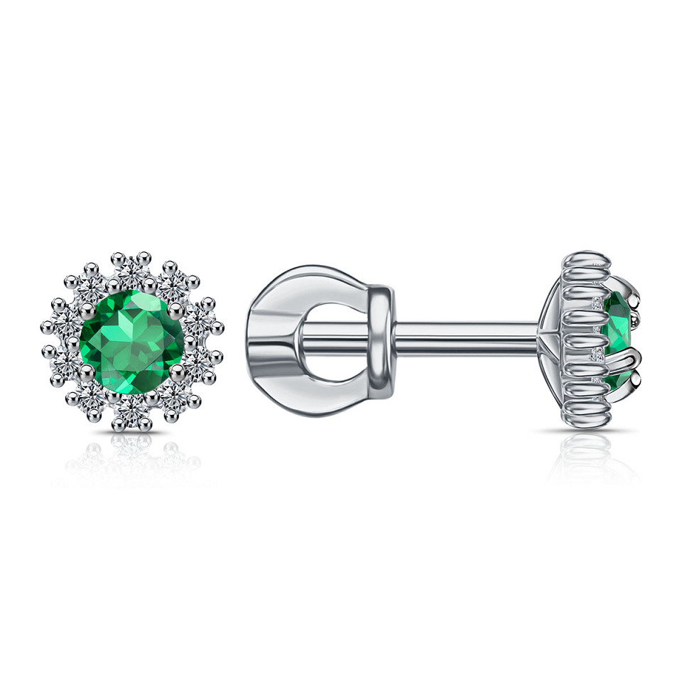 Ювелирное изделие - Серьги из белого золота с изумрудами и бриллиантами в магазине Best-Gold 153586